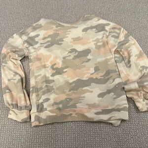 Camo Sweater in Pink and Cream, Great Condition, Pearls on the Front